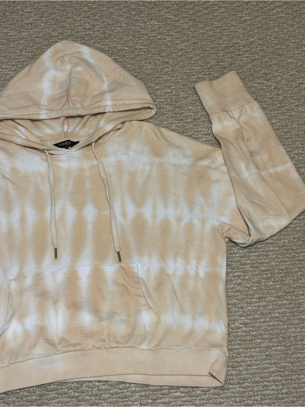 bebe Beige and White Tie-Dye Hooded Pullover - Picture 2 of 4